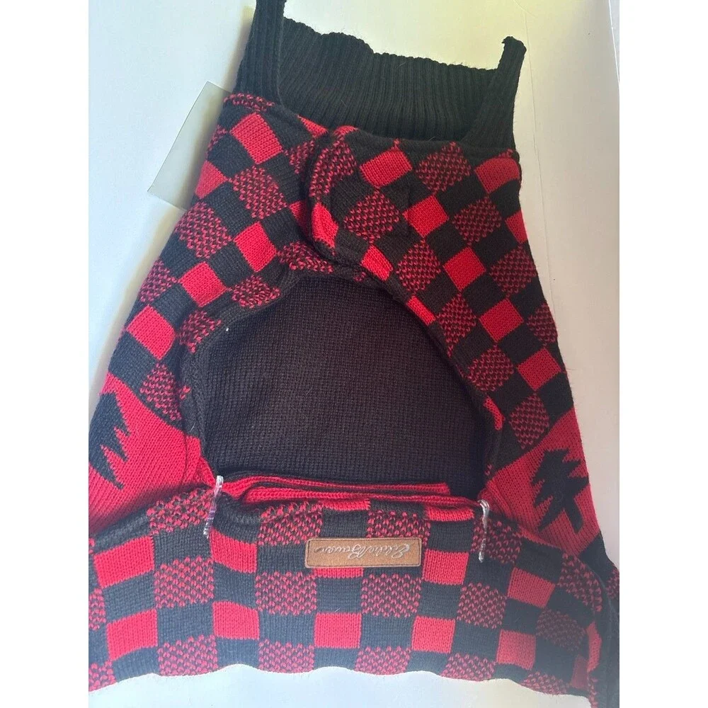 Eddie Bauer Pet Dog Sweater Size Large NWT Buffalo Plaid Bear Tree Cabin Core